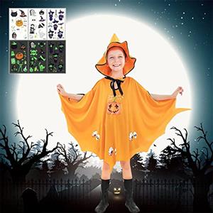 HIQE-FL Costume da Pipistrello Vampiro,Zucca Mantello con Cappello,Halloween Pipistrello Mantello,Costume Strega Bambini,Costume Halloween Bambino,Vestito Halloween Zucca,Adatto per Altezza 90-150 cm