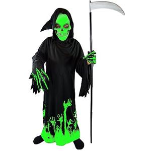 Spooktacular Creations Vestito Halloween Bambino Vestito Scheletro Bambino Luminoso Grim Reaper Glow in the Dark Deluxe Phantom Costume Fancy Dress per bambini