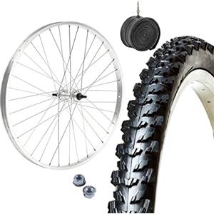 ECOVELO CERCHIO ANTERIORE 24 X 1.75 + COPERTONE MTB 24 X 1.95 + CAMERA D'ARIA | RUOTA COMPLETA MOUNTAIN BIKE 24"
