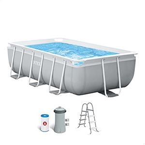 Intex 26784NP - Piscina Fuori Terra Prisma Frame Rettangolare, Pompa Filtro 2006 L/h, Scaletta, 3539 L, Acciaio e PVC, Grigio, 300x175x80 cm