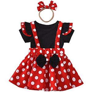 Lito Angels Vestito Costume con Fascia per Bambina, Taglia 5-6 anni, Pois Rossi