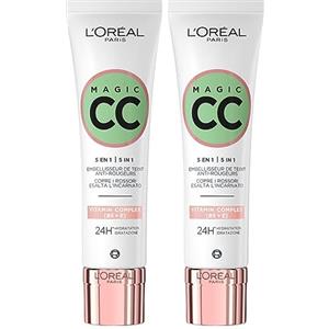 L'OREAL PARIS L'Oréal Paris Magic CC Cream 24H Crema Verde Idratante Anti-Rossore 5in1 Universal Shade Effetto Pelle Vellutata a Lunga Durata - 2 Flaconi da 30ml