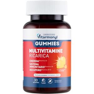 Vitarmonyl Gummies Multivitamine Ricarica - Integratore Difese Immunitarie - Multivitaminico per l'Energia e il Recupero - Caramelle Gommose al Gusto Limone - 10 Vitamine e Zinco - 30 Gummies - Vitarmonyl