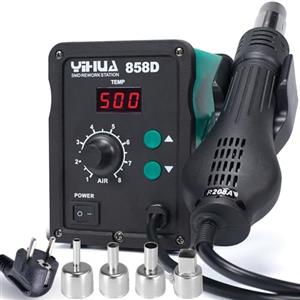YIHUA 858D Stazione dissaldante ad aria calda 700W per saldante e dissaldante SMD con temperatura e volume d'aria regolabile, controllo di temperatura PID, funzione di avvio/arresto automatico