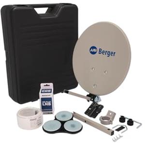 BERGER | Kit Parabola per Viaggi e Vacanze, Parabola SAT Portatile, Impianto Satellitare da Campeggio, Kit Completo con Antenna Parabolica, LNB Singolo e Cavo Coassiale da 10m