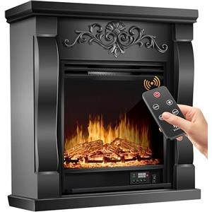 KESSER® Caminetto elettrico Casminetto da appoggio - Caminetto elettrico con effetto fiamma LED 3D, con funzione di riscaldamento, caminetto elettrico con potenza 1800W, (Villa/Schwarz)