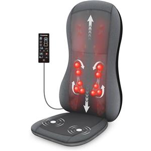 Comfier Massaggiatore Schiena con Calore -2D/3D Sedile Massaggiante Shiatsu con 10 Nodi di Massaggio, Sedia Massaggiante con Impasto Rotante per la Schiena