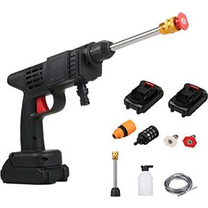 Shkalacar Idropulitrice a Batteria Portatile, 50PSI Idropulitrice Elettrica Portatile con Caricabatteria Batteria Ricaricabile 24V 1500mAh per Lavare Auto, Annaffiare Fiori (2 batterie Type A)