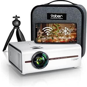 YABER V5 Proiettore 5G WiFi Bluetooth, 8500 Lumens Mini Portatile 1080P Full HD (Borsa di proiezione e treppiede incluso) Proiettore Wireless Home Cinema Portatile per iOS/Android/TV Stick/PC/PS4/PS5