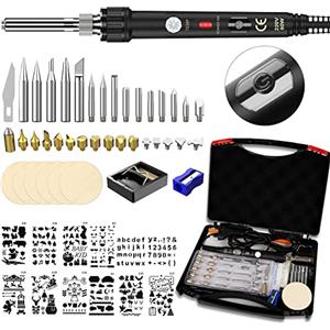 Ockered Kit Pirografia Legno 52 Pezzi, Ockeyed temperatura Regolabile 200~480 °C Set Pirografia Legno per legno, incisione su pelle, scultura Pittura a fuoco su legno Hobbista professionista