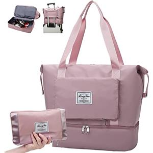 Woukksy Borsone da Viaggio Pieghevole, Woukksy Borsa da Viaggio Grande con Separato Secco Bagnato, Bagaglio a Mano per Donna e Uomo, Impermeabilizzi Borse Sportiva da Palestra, Borsa Mare (Rosa)