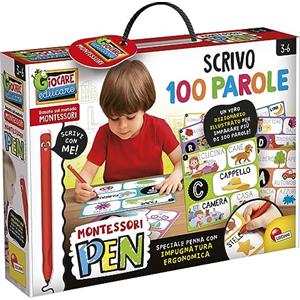 Lisciani Montessori Pen: Gioco Educativo per Scrivere 100 Parole con Penna Ergonomica e Lavagne Cancella e Scrivi