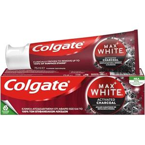 Colgate - Dentifricio Max White Carbon 75ml (Consegna in 48 Ore), Dentifricio per Denti più Bianchi, Dentifricio Sbiancante Rimozione delle Macchie sui Denti, Sbiancamento dei Denti con Carbone Attivo