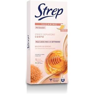 Strep - Strisce Depilatorie Corpo Sugaring, per Pelli Sensibili, Senza profumo, con Zucchero di Canna e Cera d'Api, 20pz