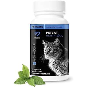 Peticare vermifugo in Polvere per Gatti | Efficace sverminante a Base di Erbe | Infestazione preventiva e acuta di Vermi | Antiparassitario con ingredienti 100% Naturali | petCat Health 3605 (60 g)