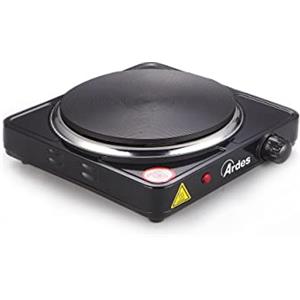 ARDES AR1F19 TIKAPPA - Fornello elettrico 1 piastra, 1500W, Termostato di Regolazione, Acciaio Verniciato, Piastra in Ghisa, Diametro Piastra 18.5 cm, Nero, 23.5 x 23.5 x 7 cm