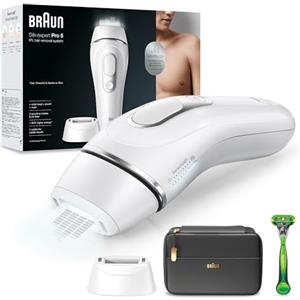 Braun Silk-expert Pro 5 Epilatore LUCE PULSATA, Alternativa al laser, Ideale per Zone Sensibili, Viso e Ascelle, Depilazione Uomo, Rasoio, Custodia Viaggio, Idea Regalo, PL5145 Bianco e Argento
