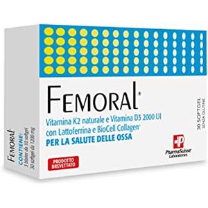 P PharmaSuisse Laboratories Femoral® Integratore Alimentare per la salute delle Ossa - a base di Vitamina K2 naturale e Vitamina D3 ad alto dosaggio, con Lattoferrina e BioCell Collagen® - 30 softgel
