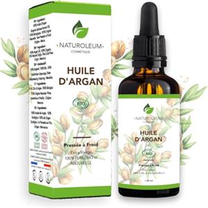 naturoleum Olio di argan puro - spremuto a freddo, certificato biologico - Olio anti-invecchiamento, naturalmente idratante per viso, pelle, capelli, unghie e corpo. (50 ml)
