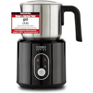 CASO Crema & Choco Black, Montalatte per latte vaccino e latte vegetale, Schiuma di latte fredda, Contenitore in acciaio inox di alta qualità con manico isolante termico