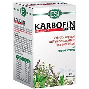 ESI - Karbofin Forte, Integratore Alimentare in Capsule a Base di Carbone Vegetale, Favorisce l'Eliminazione dei Gas Intestinali, Senza Glutine e Vegan, 60 Naturcaps