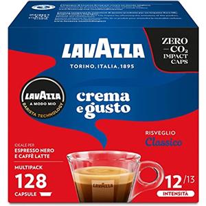 Lavazza A Modo Mio Crema e Gusto Classico, 128 Capsule Caffè, per un Espresso con Note di Cioccolato e Frutta Secca, Arabica e Robusta, Intensità 12/13, Tostatura Media, 8 Confezioni da 16 Capsule