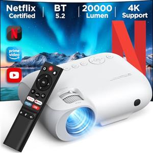 YOTON Proiettore 4K【Netflix/Dolby】, Proiettore Portatile Full HD 1080P nativo WiFi 6 Dual Bluetooth, Videoproiettore 450 ANSI 50% Zoom, Youtube/PrimeVideo/Hulu APP integrata TV Home Cinema Android/iOS