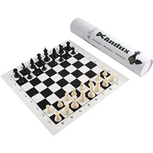Andux Chess Game Set Pezzi Degli Scacchi e Tavola Arrotolabile QPXQ-01 (Nero, 35x35 cm)