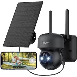 FOAOOD Telecamera WiFi Esterno senza fili - 360 Videocamera Sorveglianza Esterno Pannello Solare Color Night Vision Scheda Audio Interna Telecamere Batteria Allarme Casa IP66