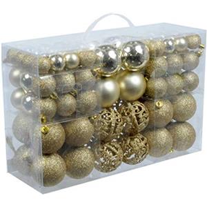 Christmas gifts Regali di Natale Set di 100 palline di Natale - Decorazione - Infrangibile - Per interni ed esterni - Plastica - Ø3/4/6 cm - Opache, lucide, glitterate e aperte - Oro