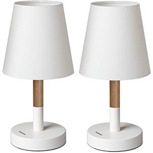 tomons (Pacco da 2 Lampada da Comodino con Paralume in Tela, Lampada da scrivania in Legno massello per Camera da Letto, Soggiorno - Bianco