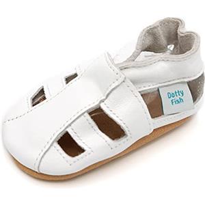 Dotty Fish Sandali Bambino e Bambina in Pelle - Suola Morbida Antiscivolo, Scarpe Primi Passi Barefoot, Sensazione Piedi Nudi - Bianco 2-3 anni