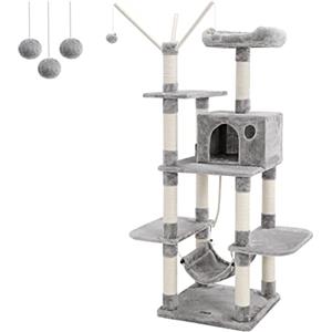 FEANDREA Tiragraffi, Albero per Gatti, con Amaca, Grigio Chiaro PCT86W