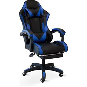 Cribel Poltrona da Gaming Racing Omega con poggia piedi, in similpelle, 3 colorazioni disponibili (Nero/Blu)