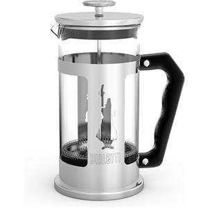 Bialetti Preziosa caffettiera, filtro French Press per caffè o tè, corpo in acciaio inossidabile e contenitore in vetro borosilicato, lavabile in lavastoviglie, 350 ml, per 3 tazze