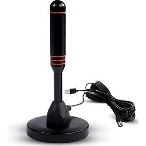 AXFEE Antenna TV Amplificatore, antenna digitale HD per Interni ed Esterni con Base Magnetica, 360° Segnal di ricezione Gamma di Antenna TV Digitale per canali gratuiti 4K DVB-T2 1080P VHF HDTV