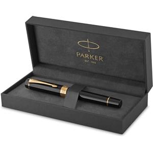 Parker Duofold Classic Black Penna stilografica Centennial con finiture in oro, punta in oro puro media, inchiostro nero e adattatore
