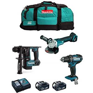 MAKITA Kit MK301 (Trapano Avvitatore DDF482 + Tassellatore DHR171 + Mini-Smerigliatrice DGA504 + 2 Batterie 5,0 Ah + Caricabatterie + LXT600)
