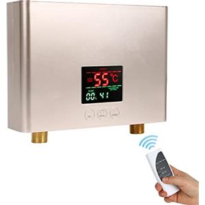 AYYDS Piccolo scaldabagno elettrico senza serbatoio, 3 KW 220 V, scaldacqua istantaneo, adatto per la cucina, da appendere a parete, da 30 a 55 °C, display digitale, pronto per il collegamento (colore oro)