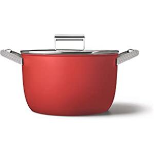 Smeg, Casseruola Antiaderente CKFC2611RDM con Coperchio Incluso, Diametro 26 cm, Maniglie Laterali in Acciaio Inox, Per Tutti i Piani Cottura, Fino a 250° in Forno, Capacità 7,7L, Rosso