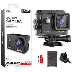 SJCAM SJ4K Action Cam 4K HD WiFi Videocamera Subacquea EIS 6 Assi 170°Grandangolare Zoom 5X, Fotocamera Sott'acqua Impermeabile 40M con 2 Batterie, Scheda SD da 32G e Kit di Accessori sul Casco
