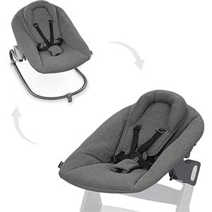 hauck Alpha Bouncer Premium Sdraietta Neonato - Per Seggiolone Pappa Alpha e Beta dalla Nascita a 9 Mesi - Dondolo Neonato 2in1 in Cotone, Cintura a 5 Punti e Schienale Regolabile - Grigio Scuro