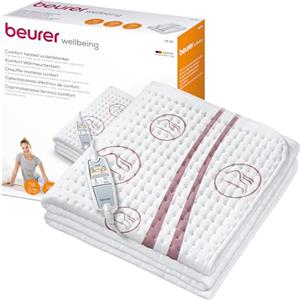 Beurer Ub 90, Coprimaterasso Termico, Scaldaletto Singolo, Riscaldamento Rapido E 2 Zone Di Temperatura Regolabili In 9 Livelli Cad, Bianco, 150 x 80 x 0.1 cm; 1.3 Kg