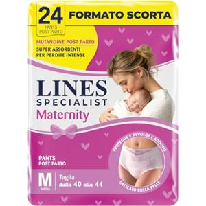 Lines Specialist Maternity, Mutandine Assorbenti Post Parto, taglia L | per tutti i tipi di perdite, protegge e avvolge l'addome, Confezione da 20 Unità, perfette per la borsa dell'ospedale