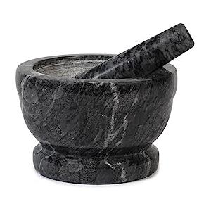 Home Mortaio in Marmo con Pestello, Nero, 18cm