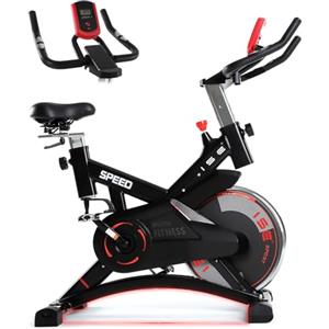 ISE Cyclette da Casa, Volano13KG&Resistenza Regolabile, Cyclette per Casa Professionale Fitness Ergonomica, Sensore di Impulso/Porta Celullare/Ruote di Trasporto, Cyclette Cardio-Training, Max.120KG