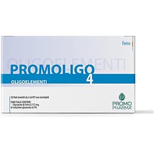 PromoPharma Promoligo 04 - Ferro - Oligoelementi Essenziali - Ferro, per casi di carenza - senza glutine - 20 fiale da 2 ml