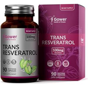 Gower Health & Fitness GH Resveratrolo | 90 Resveratrol Integratori ad Alto Dosaggio - 100 mg di Trans Resveratrolo per Dose | Integratori Antiossidanti Polygonum Cuspidatum | Non-OGM e Senza Allergeni | Prodotto nel RU