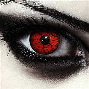 DESIGNLENSES, Lenti a contatto colorate rosse per costume di Halloween da zombie, senza gradazione, 1 paio (2 pezzi), lentes colore completamente rosso + custodia per lenti Red Monster