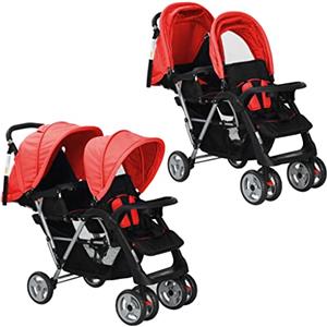vidaXL 10111 - Passeggino gemellare, colore: rosso, multicolore